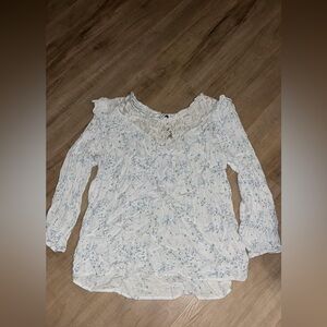 Maurices White Floral Blouse with Lace Detail
